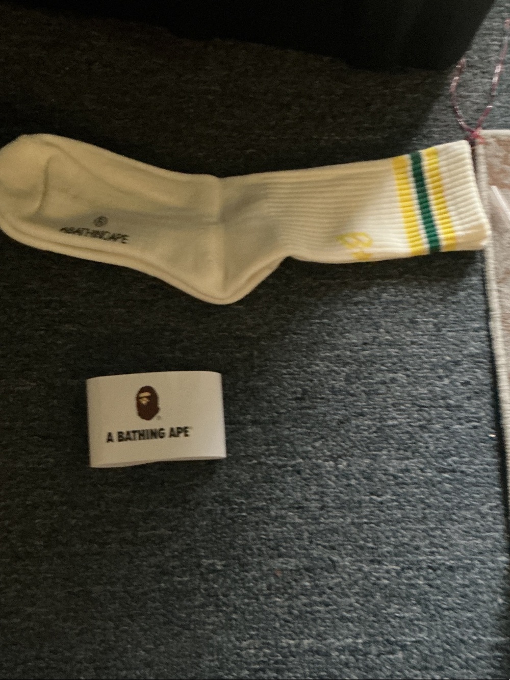 White Crew Sock with Yellow & Green Stripes
